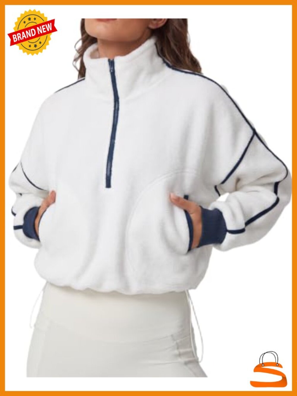 QINSEN Polyamide Elastane Half Zip Fleece Pullover Sweatshirt Cropped Sherpa Top
